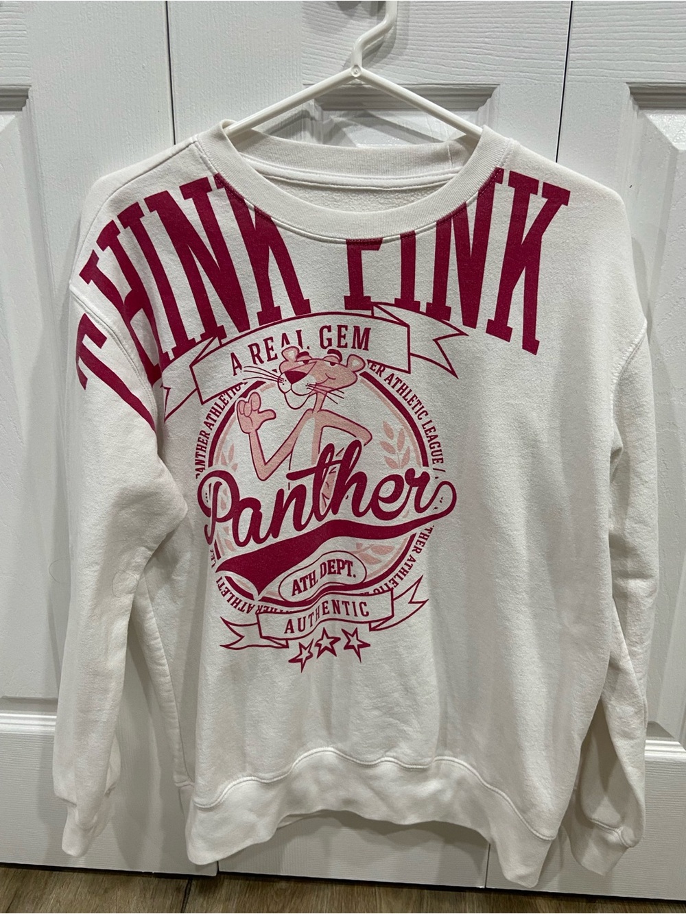 White Pink Panther Graphic Crewneck Sweatshirt - White/Pink